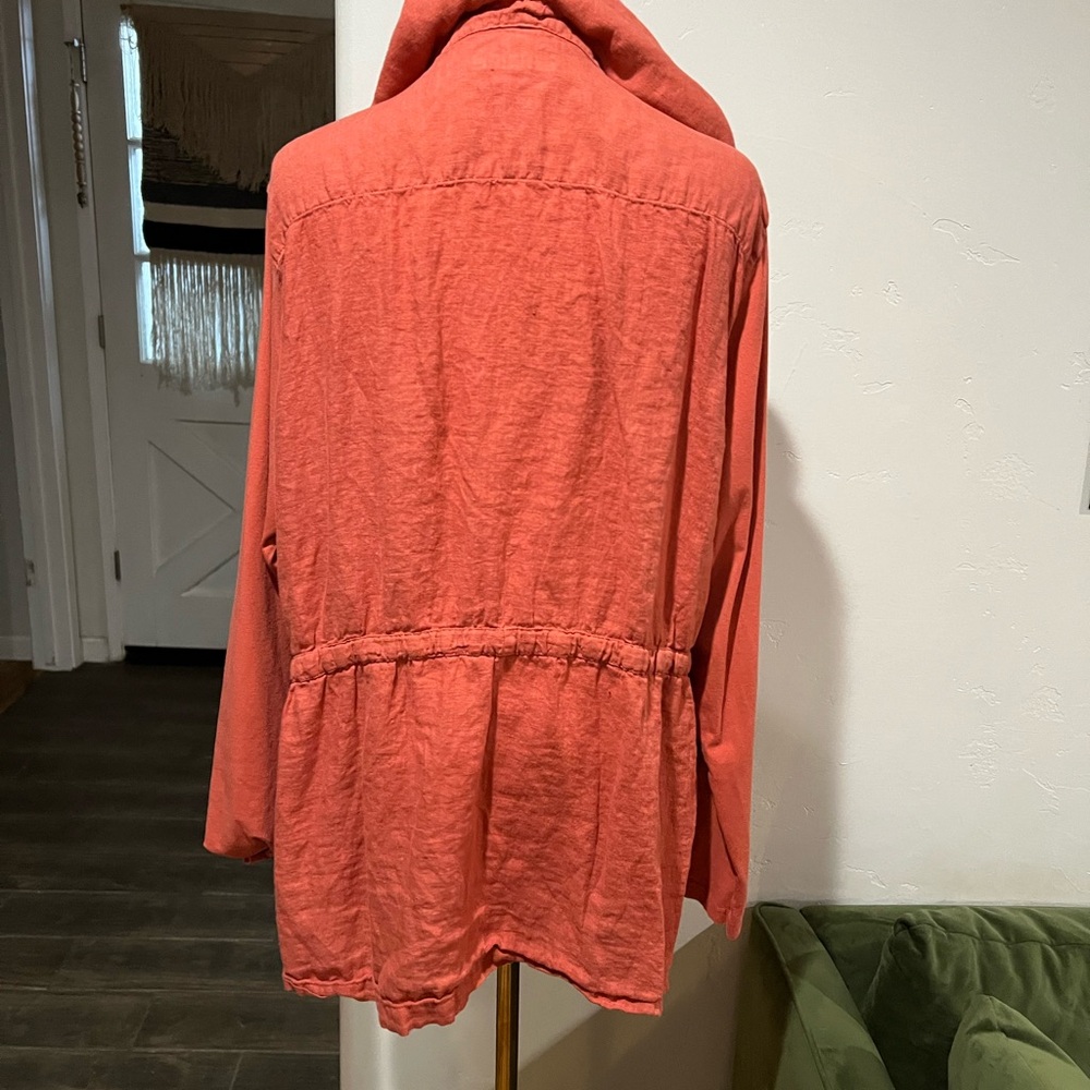 Flax Linen Coral Jacket with Hood - Picture 4 of 5